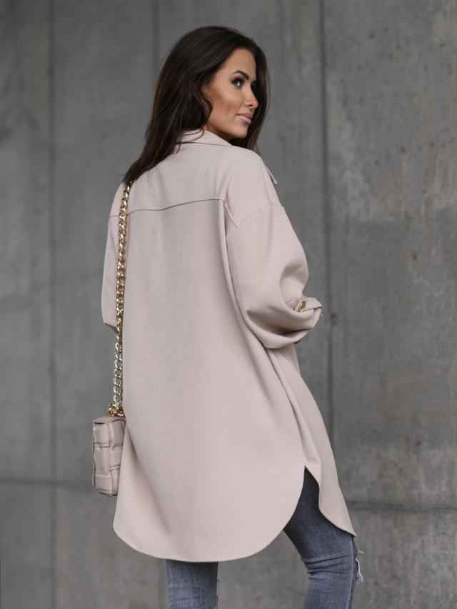 R&B | Bequemes Langarmhemdjacke mit Knöpfen, Wollkragen und Revers
