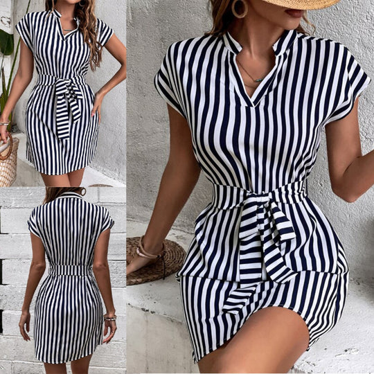 R&B | Ärmelloses gestreiftes Kleid mit Schnürsenkeln