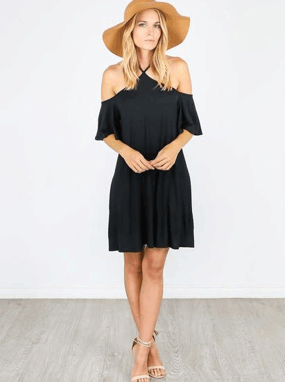 Damen Sommerliches Kleid mit schulterfreier Optik und fließendem Schnitt R&B