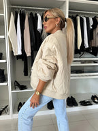 R&B | Gequiltete Jacke Farbblock Warmer Pufferjacke Reverskragen und Taschen Ideal für Frühling/herbst