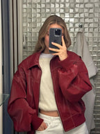 R&B | Burgundisch Zip up Jacke in Übergröße mit Kontrastnähten