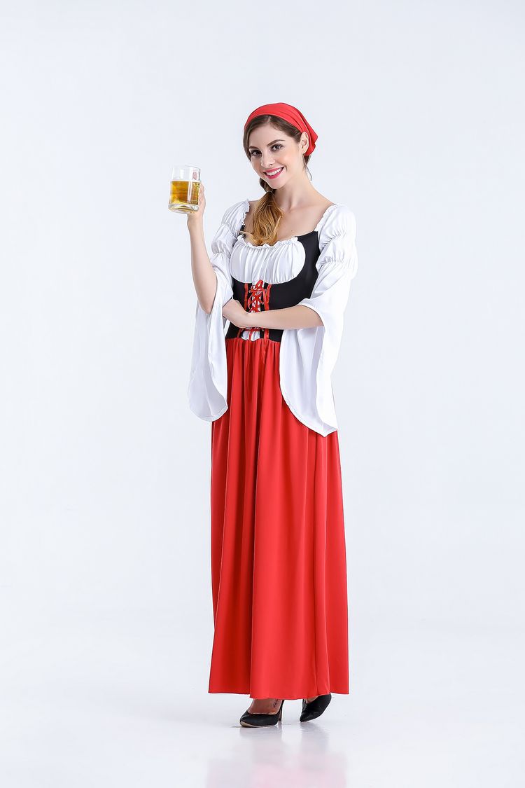Damen nan authentisches Oktoberfest Madl Kostüm mit Schnürcorsage weiten Trompetenärmeln R&B