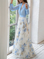 R&B | Glänzendes Floral Print Maxikleid
