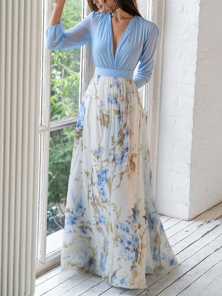 R&B | Glänzendes Floral Print Maxikleid