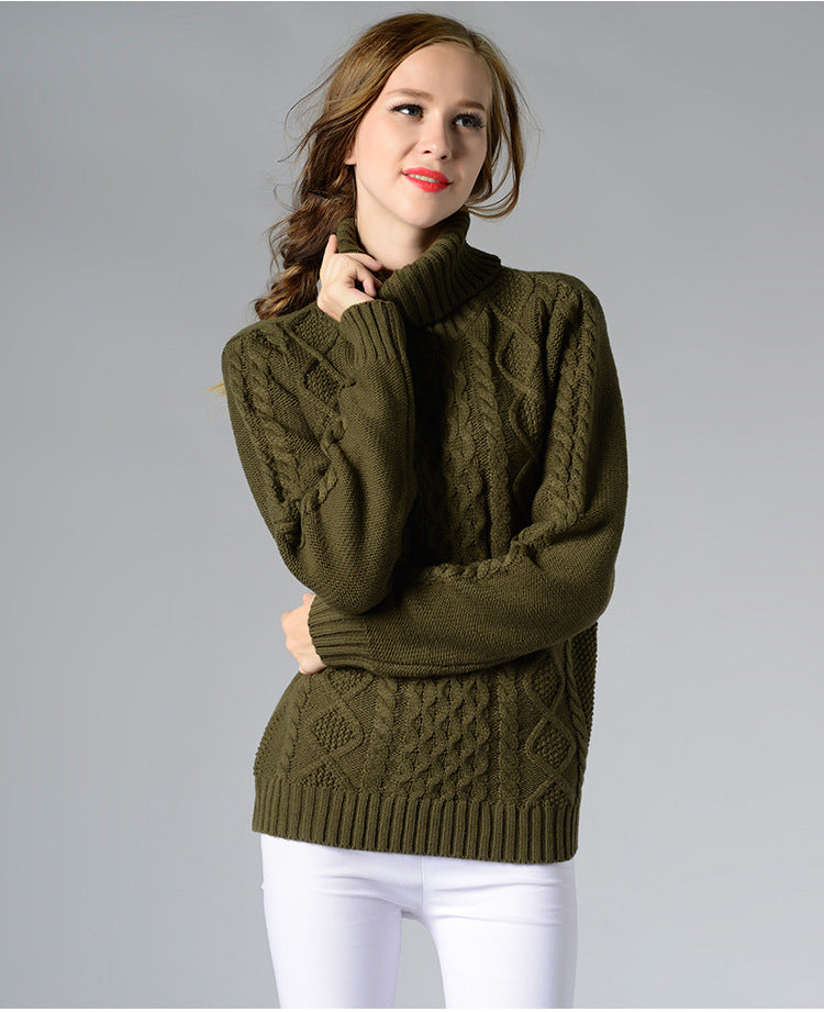 R&B | Damen Rollkragenpullover mit langen Ärmeln und Kabelstrick