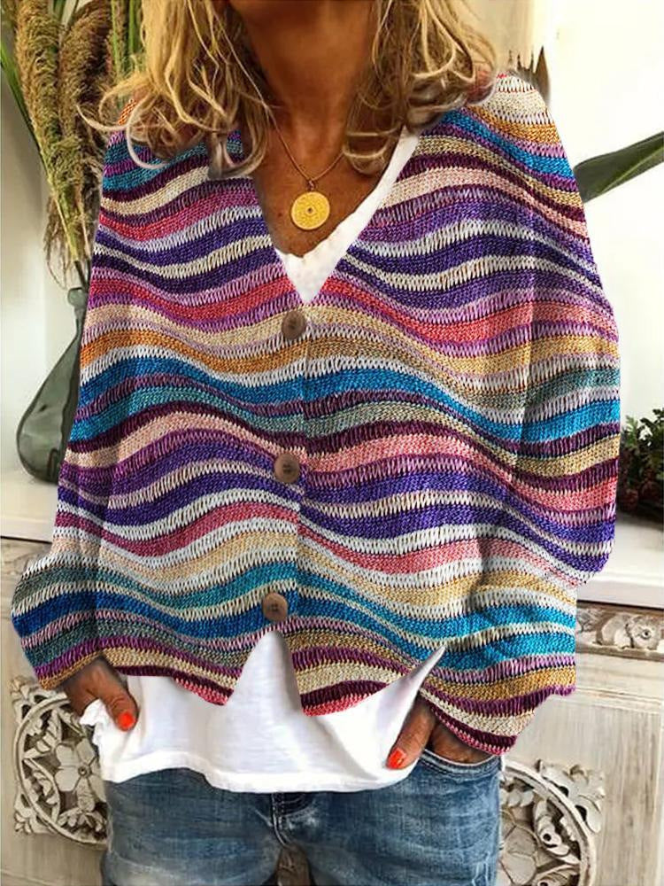 R&B | Strickjacke Weiche Strickware Lässige Passform V-Ausschnitt Knopfverschluss Alltag