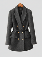 R&B | Tweed Blazer Mantel – Doppelreihig, mit Gürtel, Schalkragen