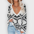R&B | Geometrischer Strick V-Ausschnitt Pullover
