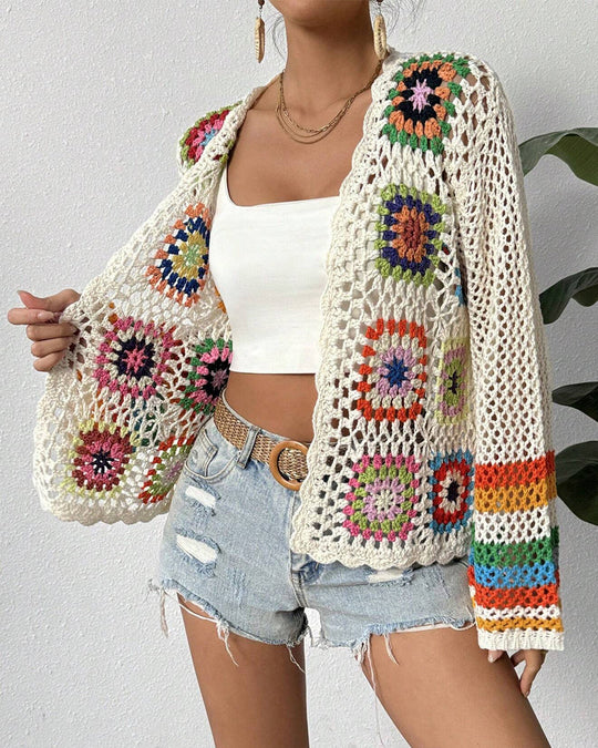 R&B | Bunter Cardigan mit Hohlen Ärmeln
