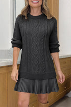 R&B | Strickkleid mit Plissiertem Chiffon Saum