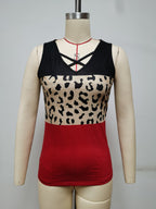 R&B | Damen Leopard Patchwork V-Ausschnitt Top