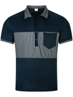 R&B | Tasche Knopf Revers gestreiftes Farbschema T-Shirt