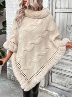 R&B | Poncho mit Kunstpelzrand und Grobstrickmuster Acryl Elegant und Warm