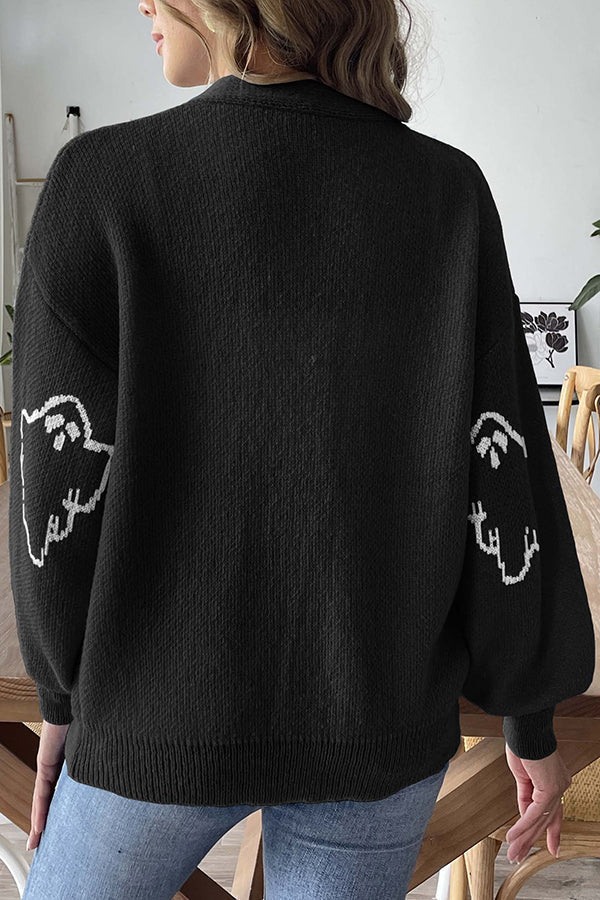 R&B | Halloween-Geist-Button-Pullover