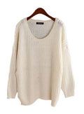 Damen Grobstrickpullover mit offener Silhouette und weitem Rundhalsausschnitt