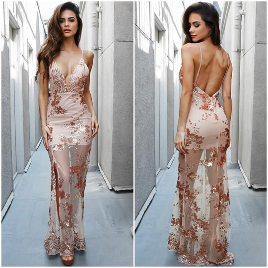 Damen Elegantes Abendkleid mit floralen Spitzenapplikationen und tiefem Schlitz R&B
