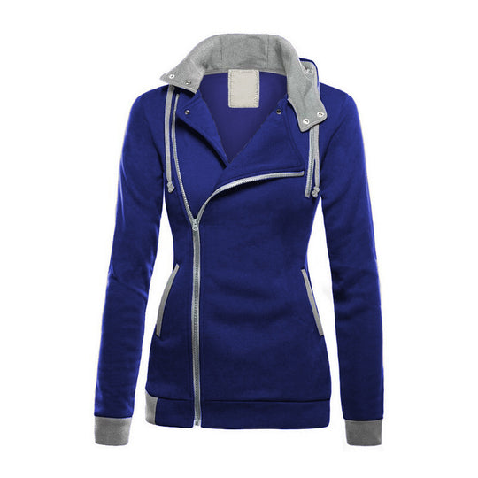 Damen sportliche Übergangsjacke mit asymmetrischem Reißverschluss und Kapuze R&B