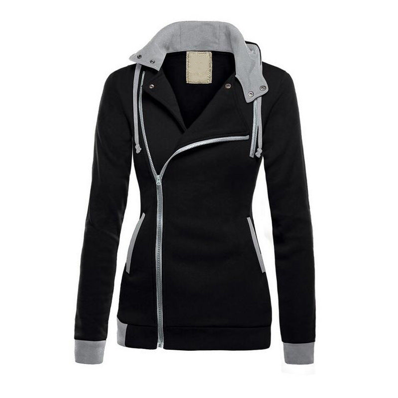 Damen sportliche Übergangsjacke mit asymmetrischem Reißverschluss und Kapuze R&B