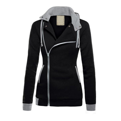 Damen sportliche Übergangsjacke mit asymmetrischem Reißverschluss und Kapuze R&B