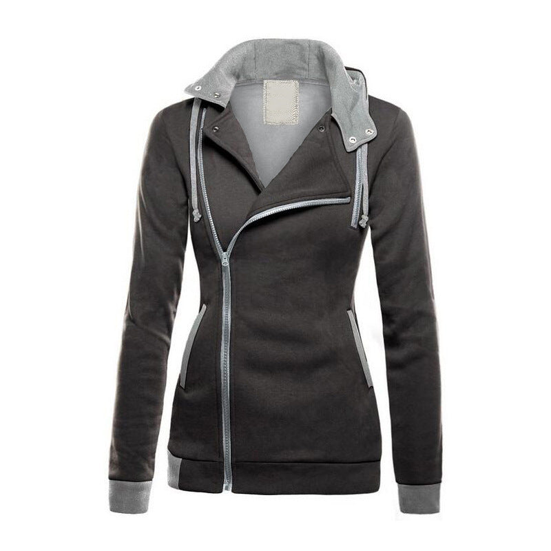 Damen sportliche Übergangsjacke mit asymmetrischem Reißverschluss und Kapuze R&B