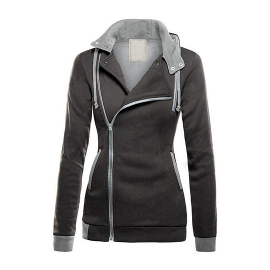 Damen sportliche Übergangsjacke mit asymmetrischem Reißverschluss und Kapuze R&B