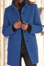 R&B | Unifarbene Knopf Stehkragen Wolljacke