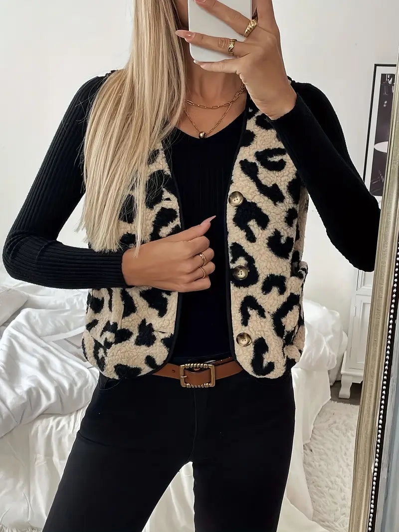 R&B | Ärmellose Weste aus Kunstpelz mit Leopardenmuster für Damen