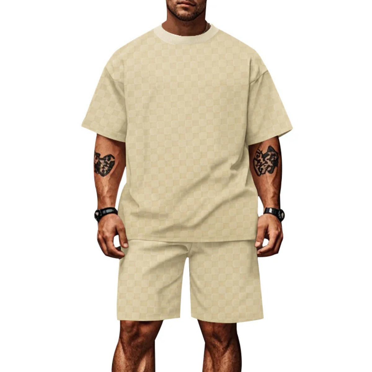 R&B | Schachbrettmuster Kurzarm-Shorts-Set