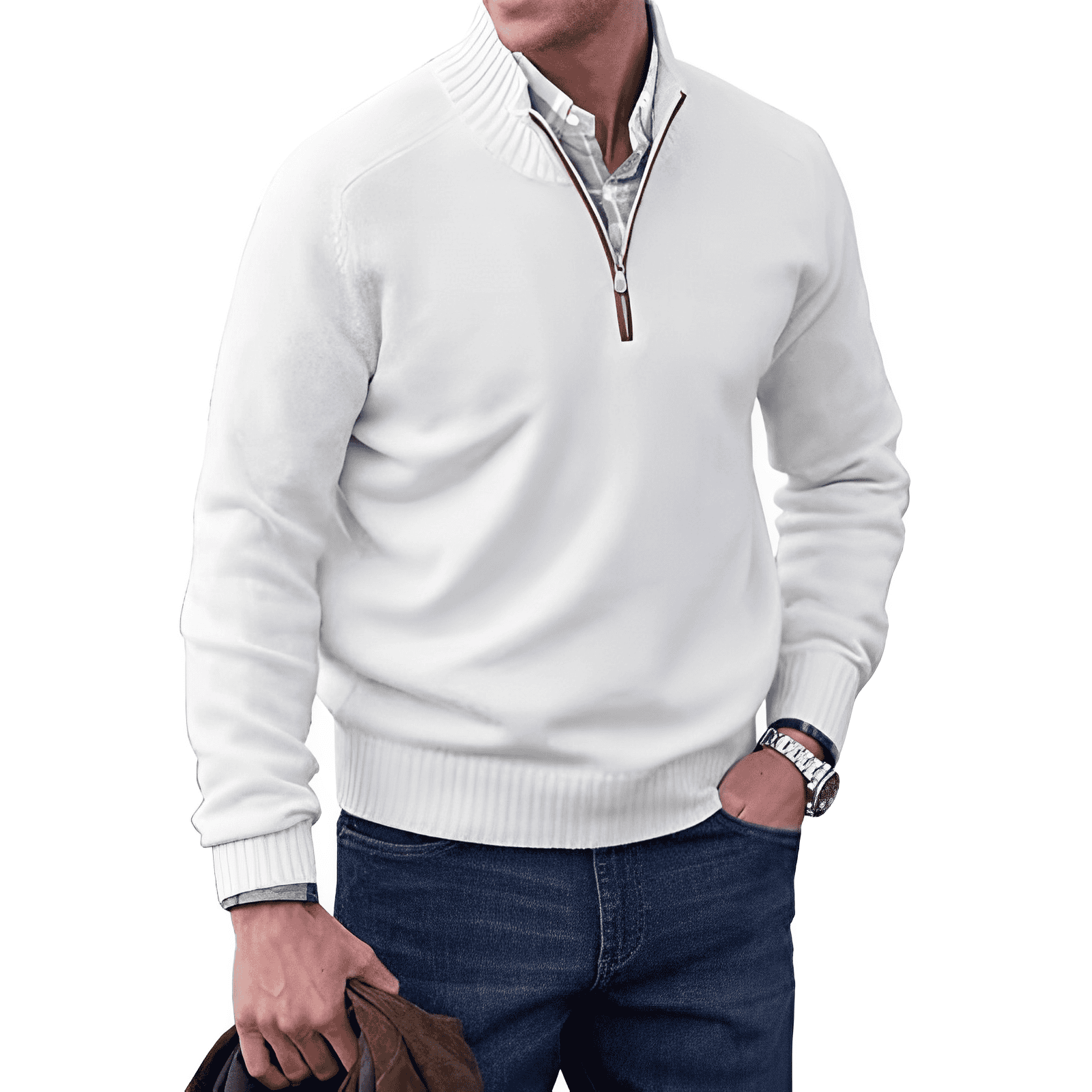R&B | Klassischer Halb-zip Pullover für Männer Baumwolle Komfortabel und Warm