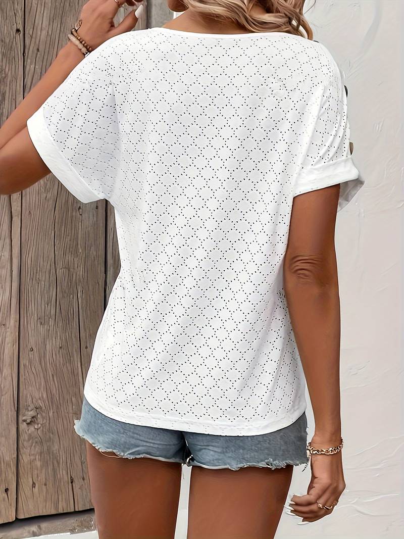 EB – T-Shirt Mit Ösenknopfdekor Und V-Ausschnitt