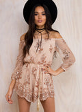 Damen Elegantes Playsuit mit floralen Paillettenverzierungen und off-shoulder Design R&B