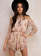 Damen Elegantes Playsuit mit floralen Paillettenverzierungen und off-shoulder Design R&B