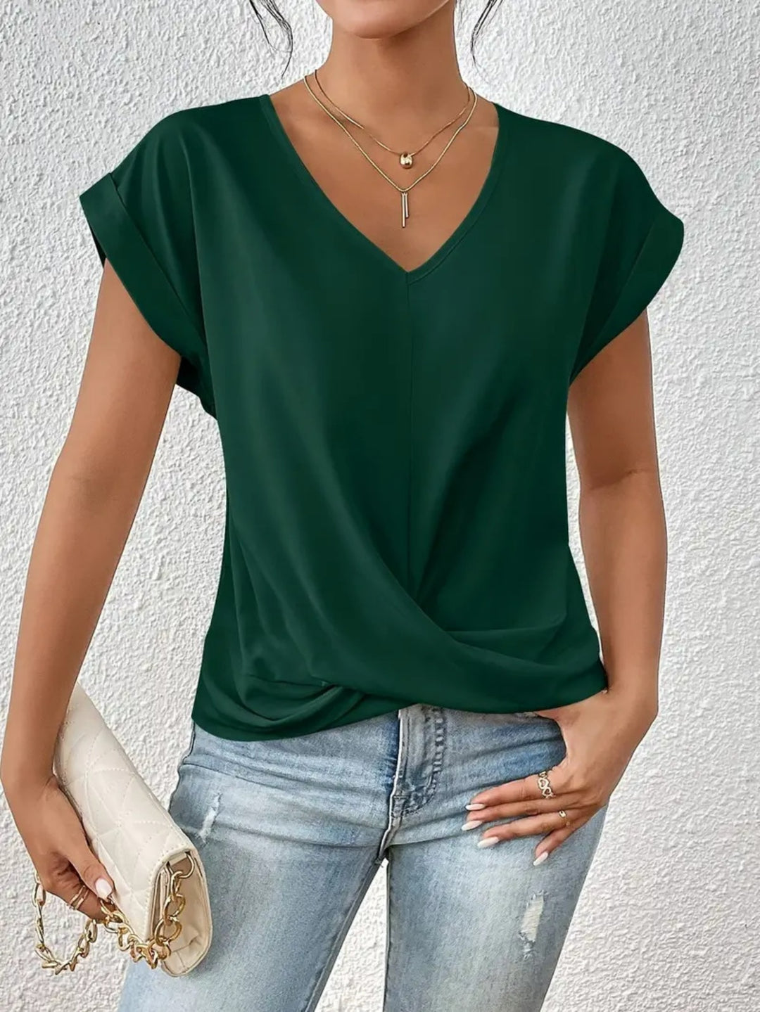 R&B | Einfarbiges T-Shirt mit V-Ausschnitt