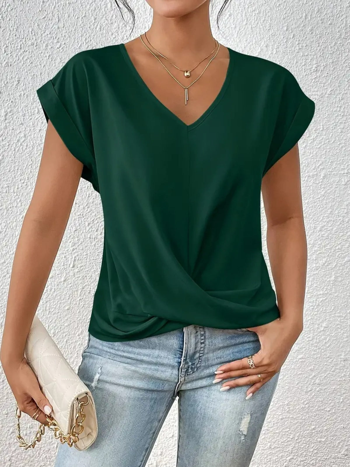 R&B | Einfarbiges T-Shirt mit V-Ausschnitt