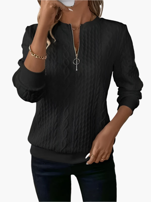 R&B | Strickpullover mit Zopfmuster und Reißverschluss - Modischer Freizeitpullover für Herbst und Winter