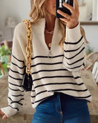 R&B | Lässiger Gestreifter Schwarz-Weiß-Pullover