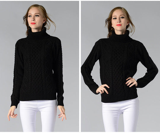 R&B | Damen Rollkragenpullover mit langen Ärmeln und Kabelstrick