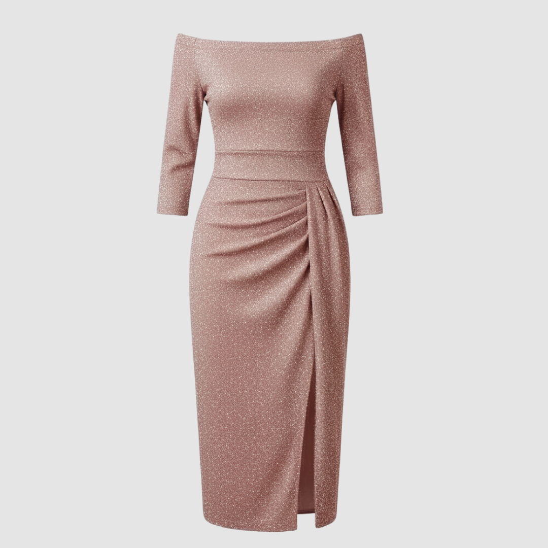 Elegantes Hochzeitsgast Kleid Off Shoulder Lang Satin | R&B