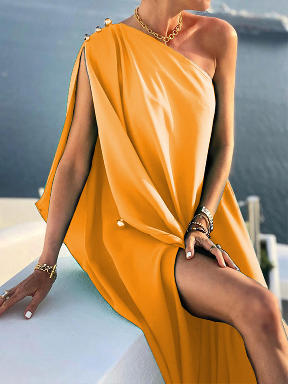 R&B | Drapiertes Maxikleid mit Einer Schulter für Damen