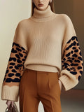 R&B | Rollkragen-strickpullover Leopardenärmel Modernes Aussehen