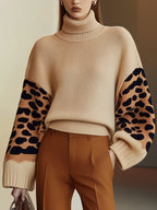 R&B | Rollkragen-strickpullover Leopardenärmel Modernes Aussehen