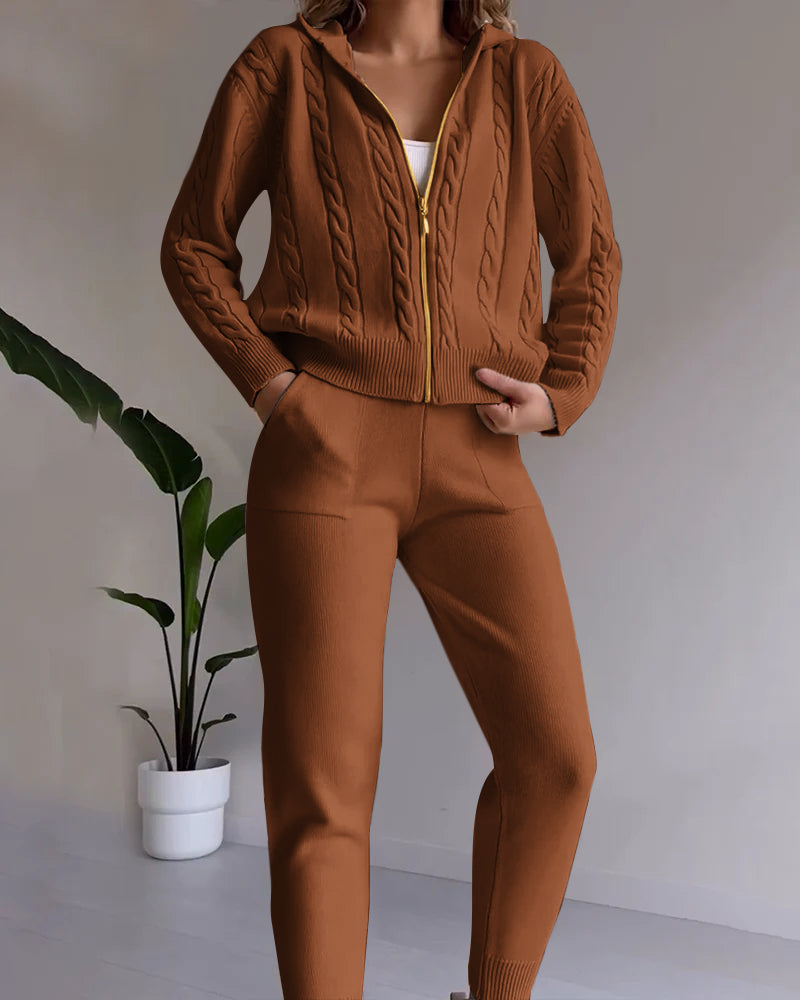 R&B | Lässiges Jacquard-Cardigan-Set mit Twist-Design