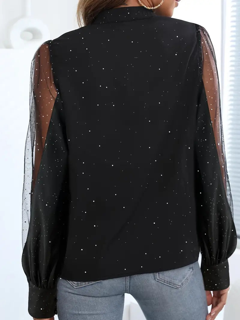R&B | Bluse Transparent Tüll mit Ausgeschnittenem Ausschnitt