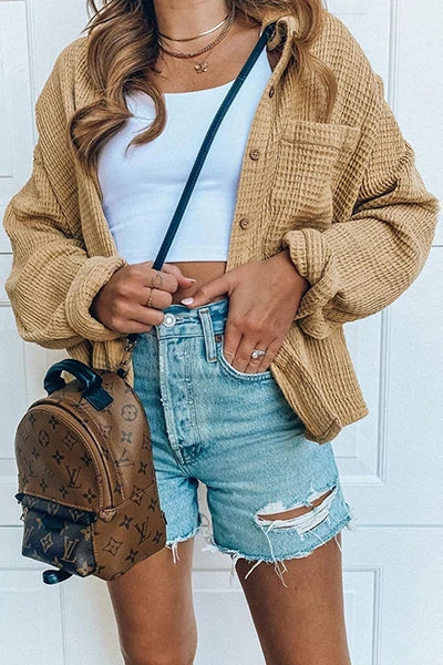 R&B | Cropped Waffelshirtjacke