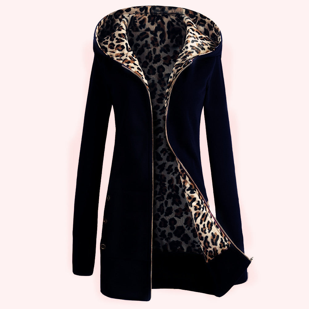 Damen Kapuzenpulloverjacke mit leopardem Innenfutter R&B