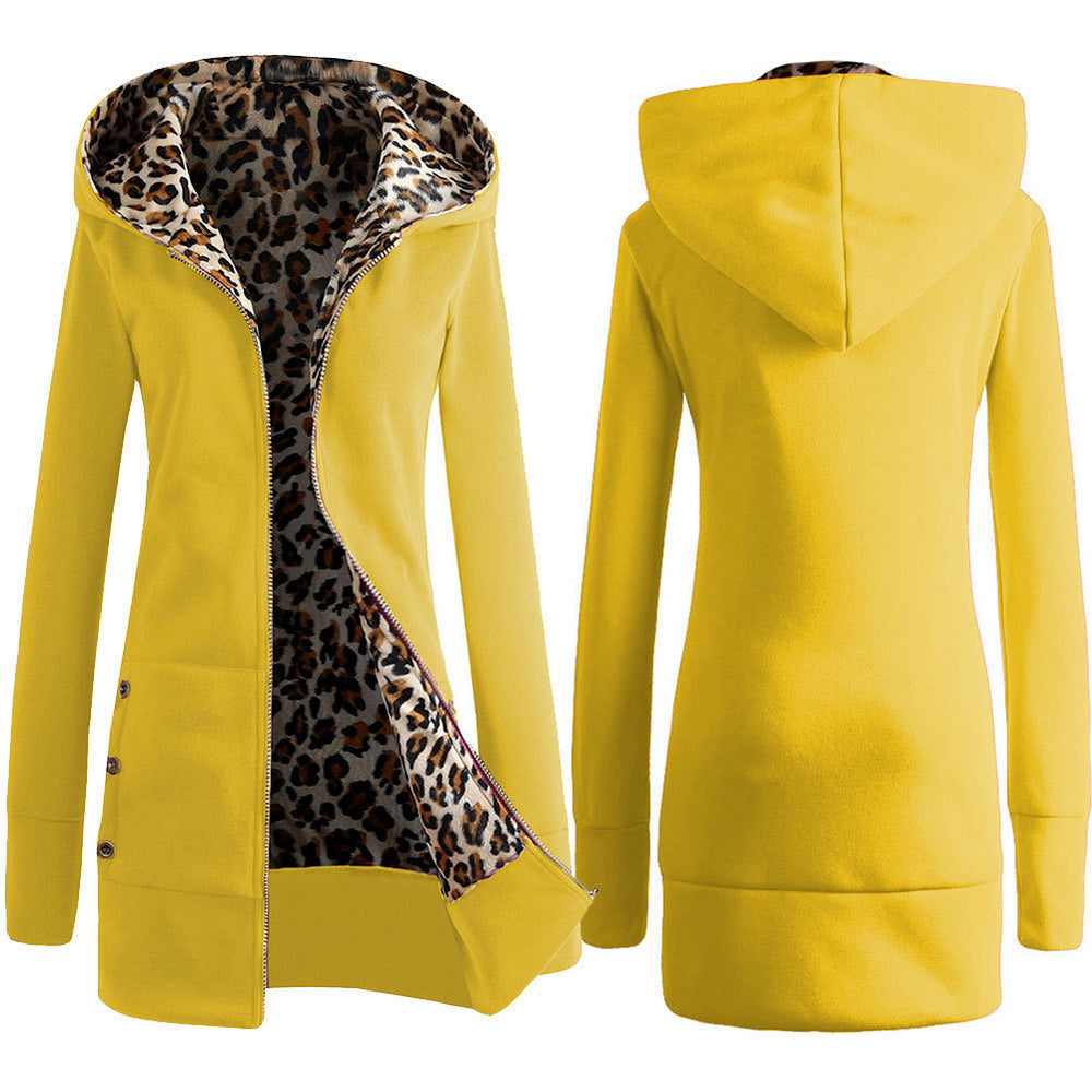 Damen Kapuzenpulloverjacke mit leopardem Innenfutter R&B