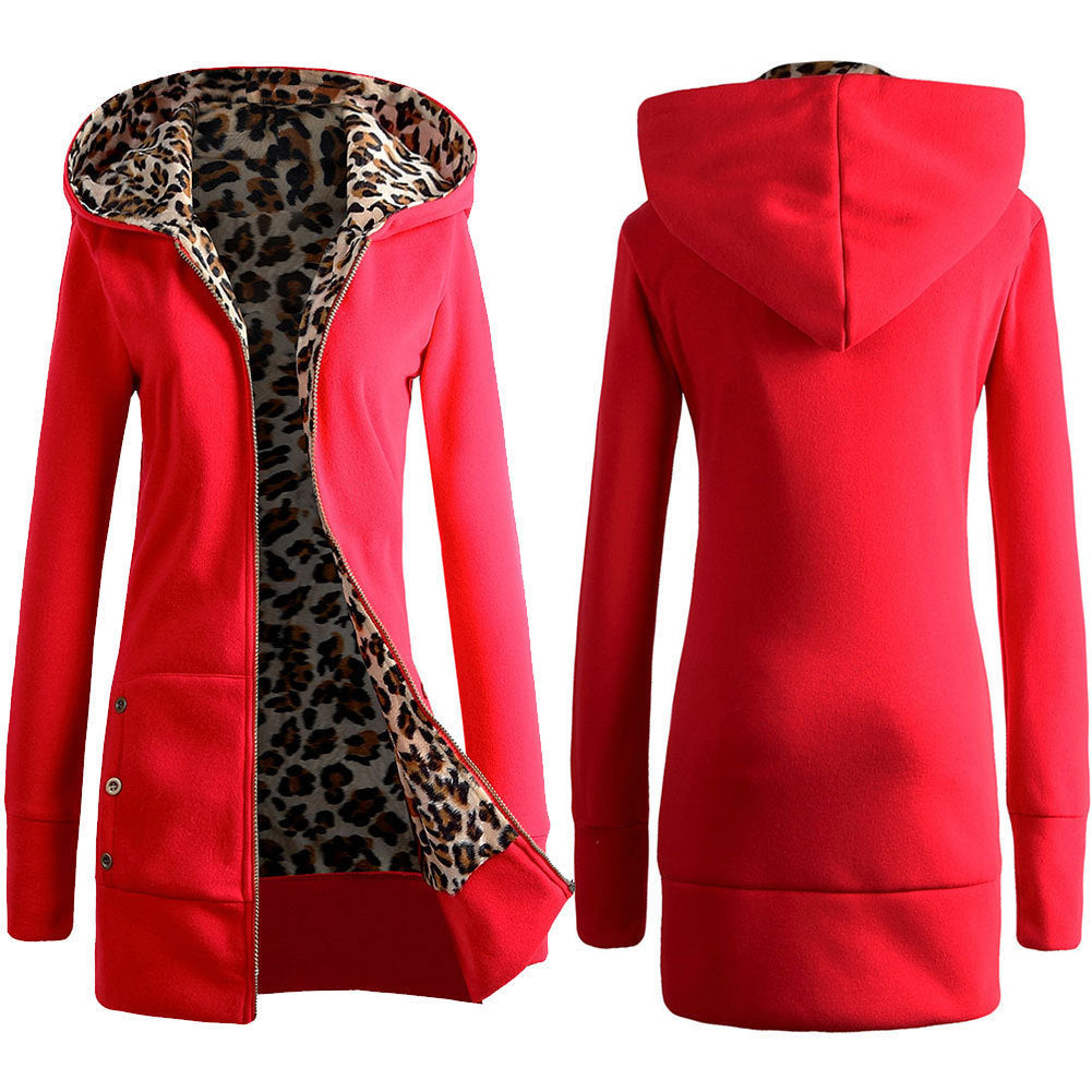 Damen Kapuzenpulloverjacke mit leopardem Innenfutter R&B