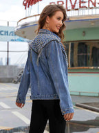 R&B | Nieten Fransen Knopf-Down Denim Jacke