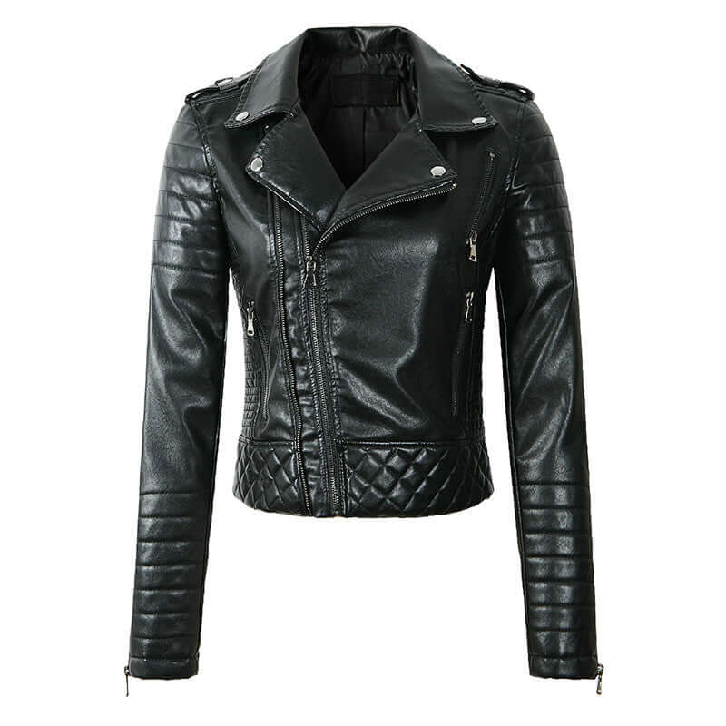 R&B | Damen Kunstleder Bikerjacke mit gesteppten Panels