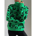 R&B | Lässiger Rollkragen-Strickpullover mit Leopardenmuster